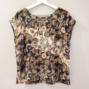 Nicole Miler - 100% Linen Floral Print Top - Size L